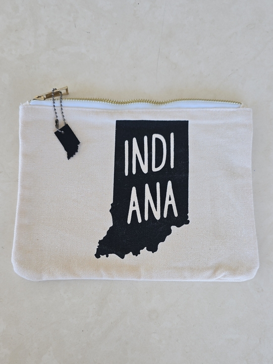 Vintage Handbags - Indiana Canvas Zip Pouch - Black Print on Natural Canvas